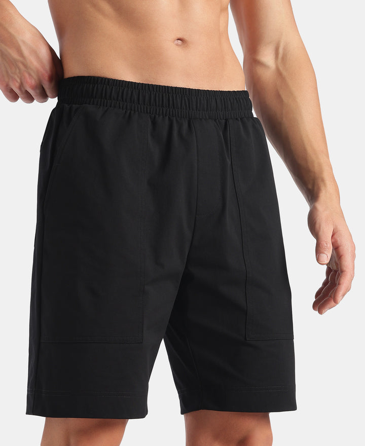 Microfiber Fabric Regular Fit Shorts with Side Pockets - Black