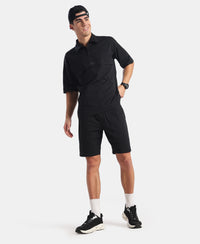 Microfiber Fabric Regular Fit Shorts with Side Pockets - Black