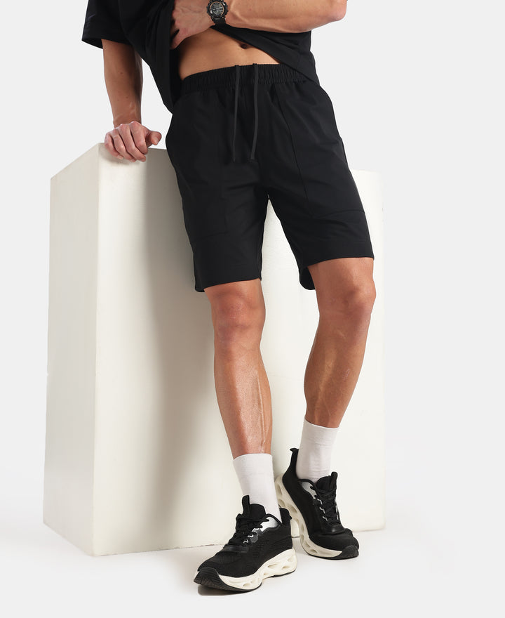 Microfiber Fabric Regular Fit Shorts with Side Pockets - Black