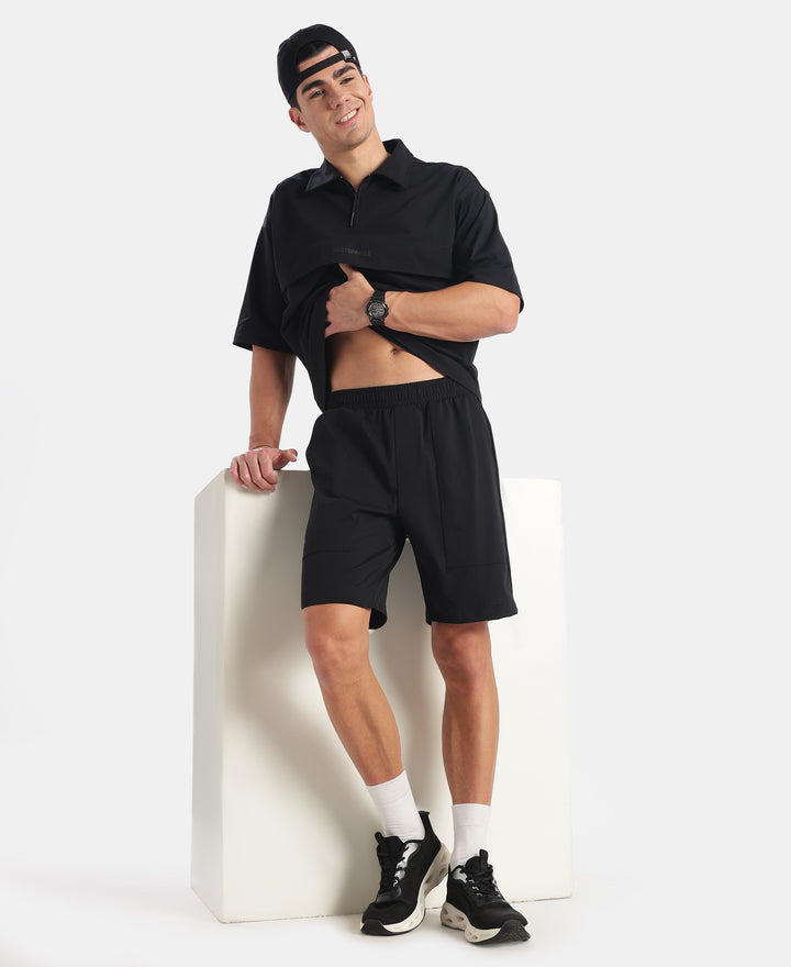 Microfiber Fabric Regular Fit Shorts with Side Pockets - Black