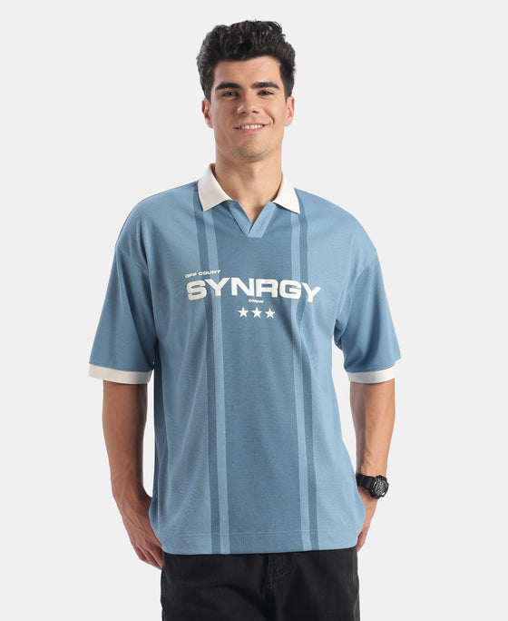 Super Combed Cotton Rich Mesh Fabric Oversized Polo T-Shirt with Breathable Mesh - Blue Heaven