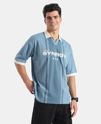 Super Combed Cotton Rich Mesh Fabric Oversized Polo T-Shirt with Breathable Mesh - Blue Heaven