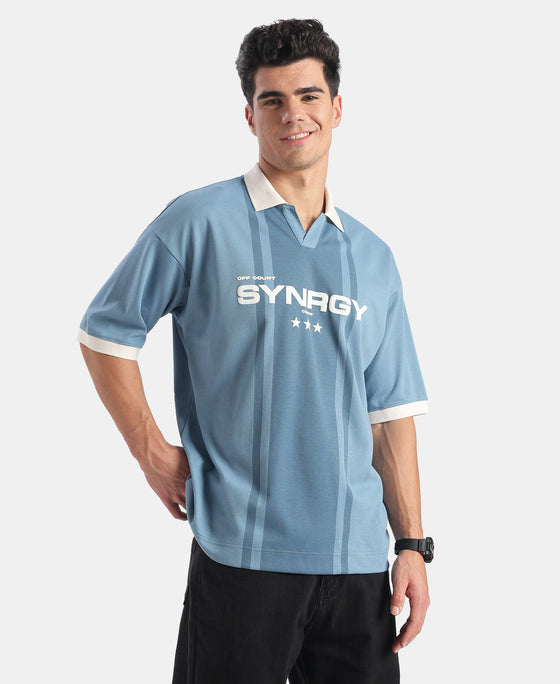 Super Combed Cotton Rich Mesh Fabric Oversized Polo T-Shirt with Breathable Mesh - Blue Heaven