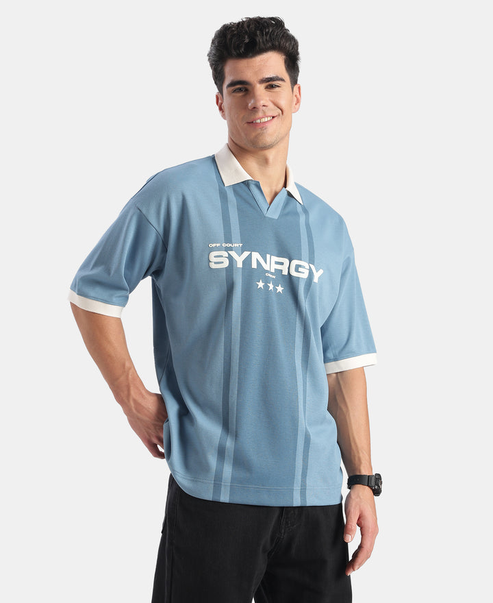 Super Combed Cotton Rich Mesh Fabric Oversized Polo T-Shirt with Breathable Mesh - Blue Heaven