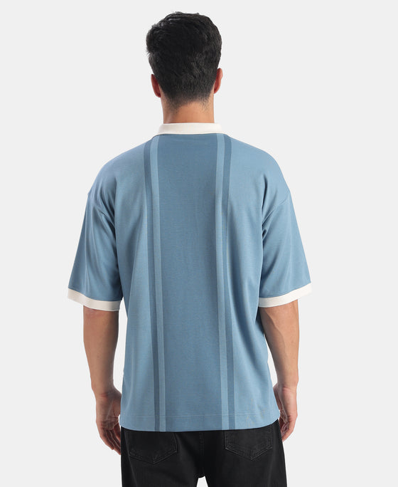 Super Combed Cotton Rich Mesh Fabric Oversized Polo T-Shirt with Breathable Mesh - Blue Heaven