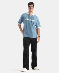 Super Combed Cotton Rich Mesh Fabric Oversized Polo T-Shirt with Breathable Mesh - Blue Heaven