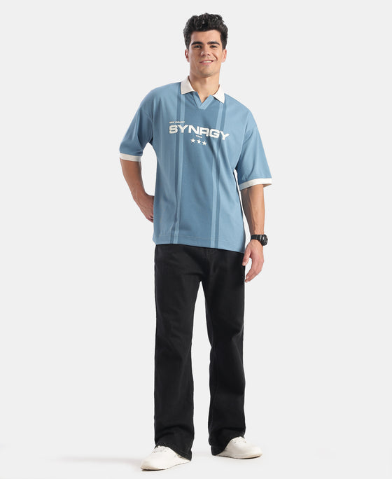 Super Combed Cotton Rich Mesh Fabric Oversized Polo T-Shirt with Breathable Mesh - Blue Heaven