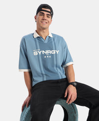 Super Combed Cotton Rich Mesh Fabric Oversized Polo T-Shirt with Breathable Mesh - Blue Heaven