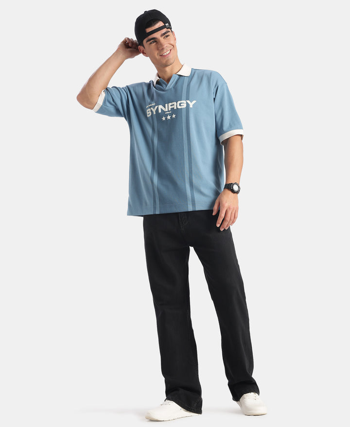 Super Combed Cotton Rich Mesh Fabric Oversized Polo T-Shirt with Breathable Mesh - Blue Heaven