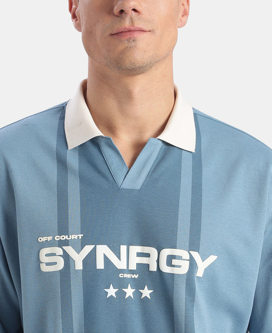 Super Combed Cotton Rich Mesh Fabric Oversized Polo T-Shirt with Breathable Mesh - Blue Heaven
