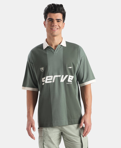 Super Combed Cotton Rich Mesh Fabric Oversized Polo T-Shirt with Breathable Mesh - Dark Forest