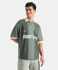 Super Combed Cotton Rich Mesh Fabric Oversized Polo T-Shirt with Breathable Mesh - Dark Forest
