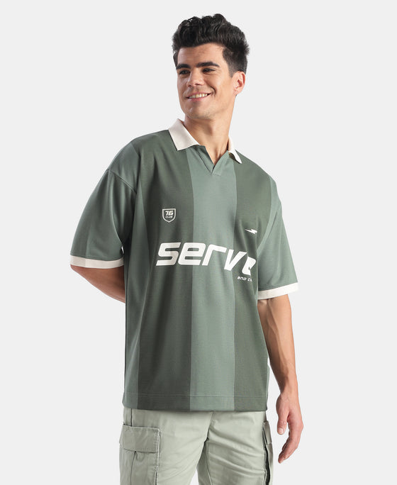 Super Combed Cotton Rich Mesh Fabric Oversized Polo T-Shirt with Breathable Mesh - Dark Forest