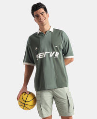 Super Combed Cotton Rich Mesh Fabric Oversized Polo T-Shirt with Breathable Mesh - Dark Forest