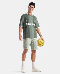 Super Combed Cotton Rich Mesh Fabric Oversized Polo T-Shirt with Breathable Mesh - Dark Forest