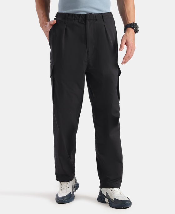 Microfiber Fabric Oversized Cargo Utility Pants with Inner Drawstrings - Black