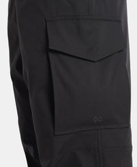 Microfiber Fabric Oversized Cargo Utility Pants with Inner Drawstrings - Black