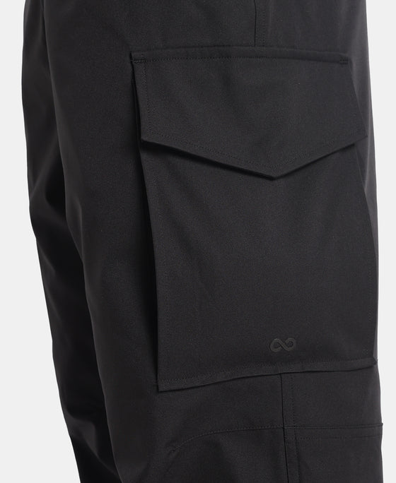 Microfiber Fabric Oversized Cargo Utility Pants with Inner Drawstrings - Black