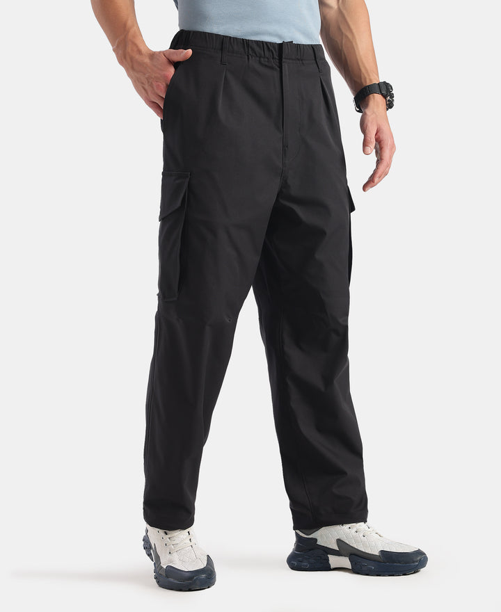 Microfiber Fabric Oversized Cargo Utility Pants with Inner Drawstrings - Black