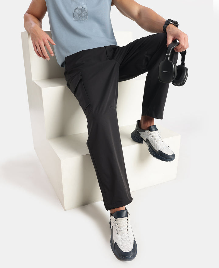 Microfiber Fabric Oversized Cargo Utility Pants with Inner Drawstrings - Black