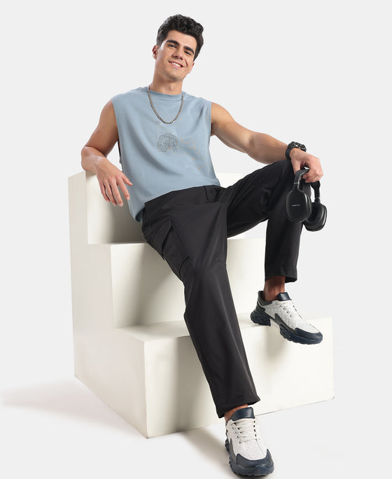 Microfiber Fabric Oversized Cargo Utility Pants with Inner Drawstrings - Black