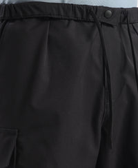 Microfiber Fabric Oversized Cargo Utility Pants with Inner Drawstrings - Black