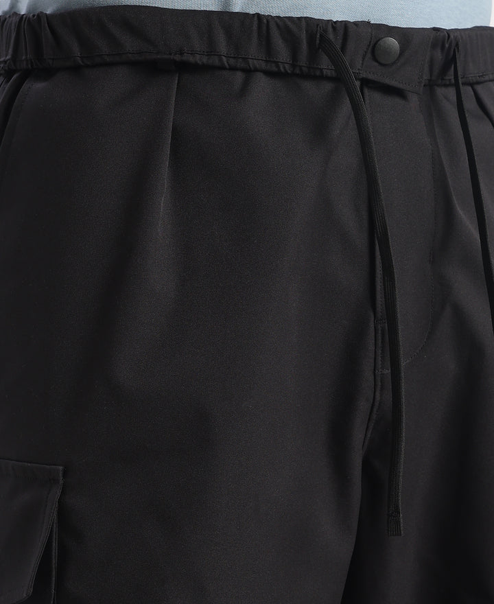 Microfiber Fabric Oversized Cargo Utility Pants with Inner Drawstrings - Black