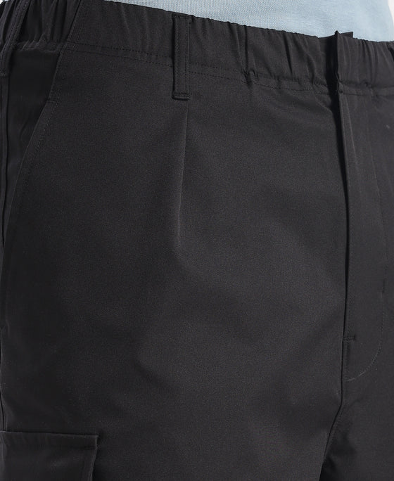Microfiber Fabric Oversized Cargo Utility Pants with Inner Drawstrings - Black