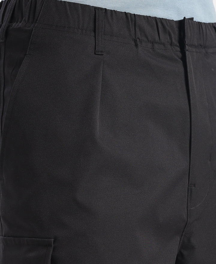 Microfiber Fabric Oversized Cargo Utility Pants with Inner Drawstrings - Black