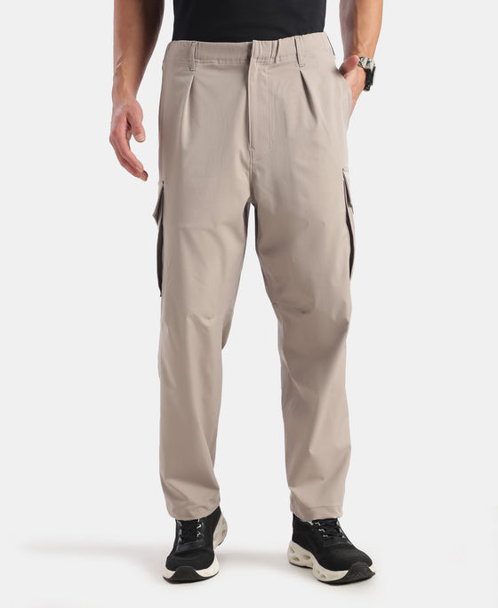 Microfiber Fabric Oversized Cargo Utility Pants with Inner Drawstrings - Moon Rock