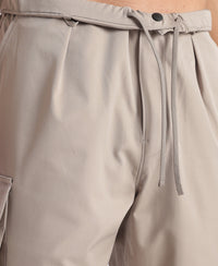 Microfiber Fabric Oversized Cargo Utility Pants with Inner Drawstrings - Moon Rock