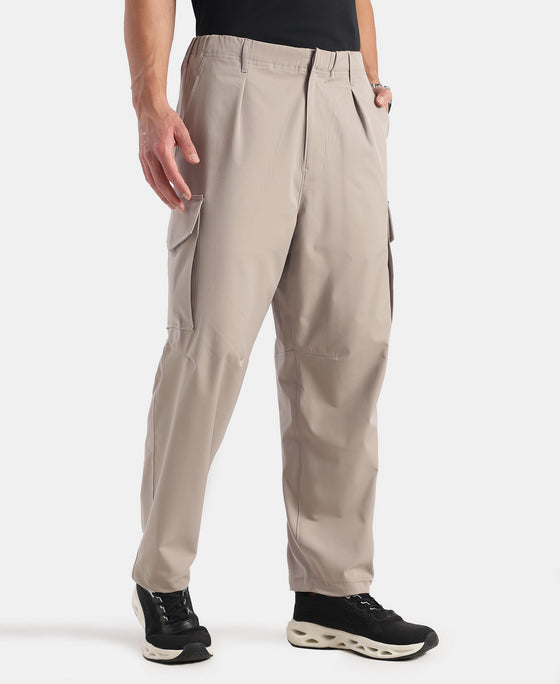 Microfiber Fabric Oversized Cargo Utility Pants with Inner Drawstrings - Moon Rock