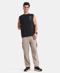 Microfiber Fabric Oversized Cargo Utility Pants with Inner Drawstrings - Moon Rock