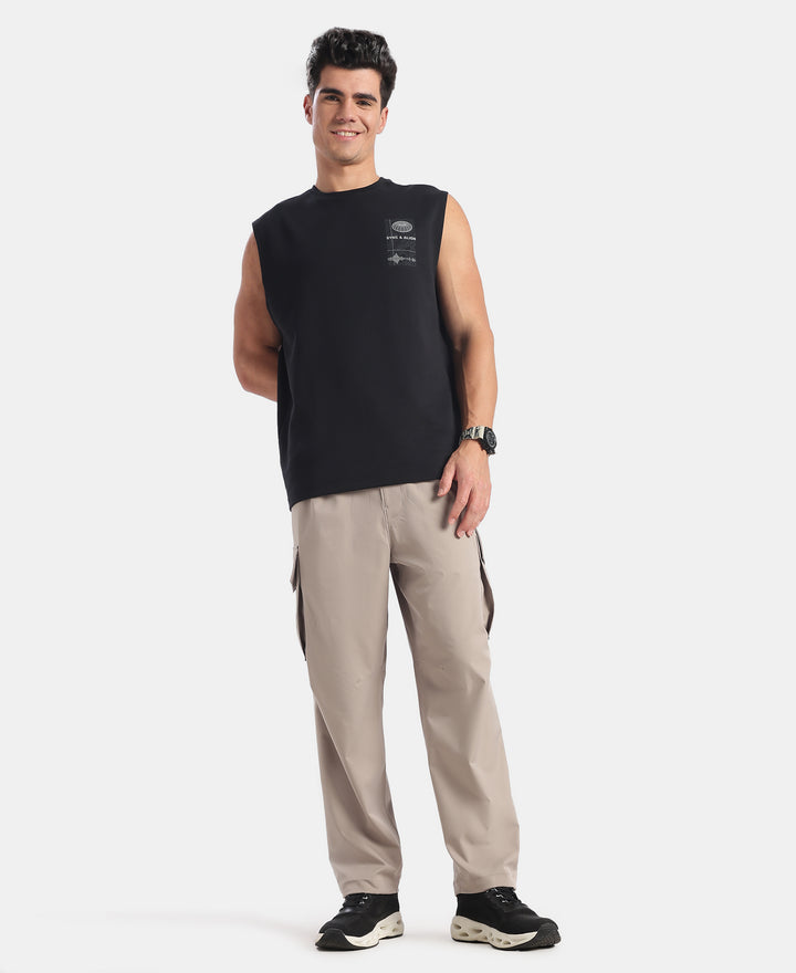 Microfiber Fabric Oversized Cargo Utility Pants with Inner Drawstrings - Moon Rock