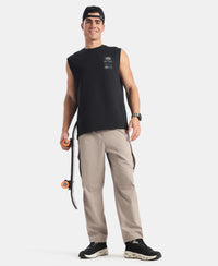 Microfiber Fabric Oversized Cargo Utility Pants with Inner Drawstrings - Moon Rock