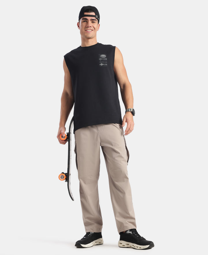 Microfiber Fabric Oversized Cargo Utility Pants with Inner Drawstrings - Moon Rock