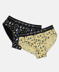 Super Combed Cotton Elastane Stretch Printed Brief with Ultrasoft Waistband - Black & Mellow Yellow (Pack of 2)