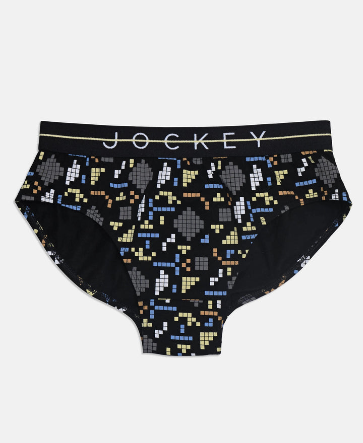Super Combed Cotton Elastane Stretch Printed Brief with Ultrasoft Waistband - Black & Mellow Yellow (Pack of 2)
