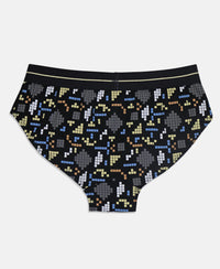 Super Combed Cotton Elastane Stretch Printed Brief with Ultrasoft Waistband - Black & Mellow Yellow (Pack of 2)