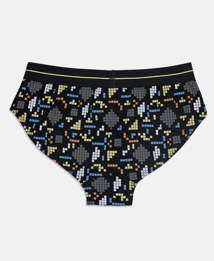 Super Combed Cotton Elastane Stretch Printed Brief with Ultrasoft Waistband - Black & Mellow Yellow (Pack of 2)