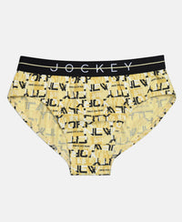 Super Combed Cotton Elastane Stretch Printed Brief with Ultrasoft Waistband - Black & Mellow Yellow (Pack of 2)