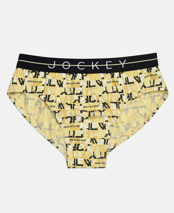 Super Combed Cotton Elastane Stretch Printed Brief with Ultrasoft Waistband - Black & Mellow Yellow (Pack of 2)