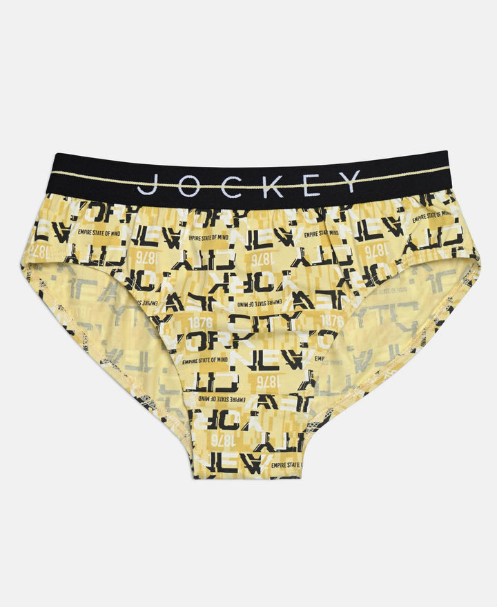 Super Combed Cotton Elastane Stretch Printed Brief with Ultrasoft Waistband - Black & Mellow Yellow (Pack of 2)