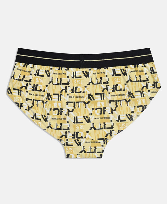 Super Combed Cotton Elastane Stretch Printed Brief with Ultrasoft Waistband - Black & Mellow Yellow (Pack of 2)