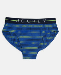 Super Combed Cotton Elastane Stretch Printed Brief with Ultrasoft Waistband - Ensign Blue & White (Pack of 2)