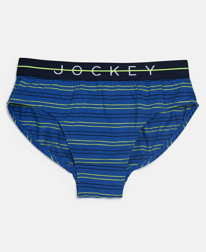 Super Combed Cotton Elastane Stretch Printed Brief with Ultrasoft Waistband - Ensign Blue & White (Pack of 2)