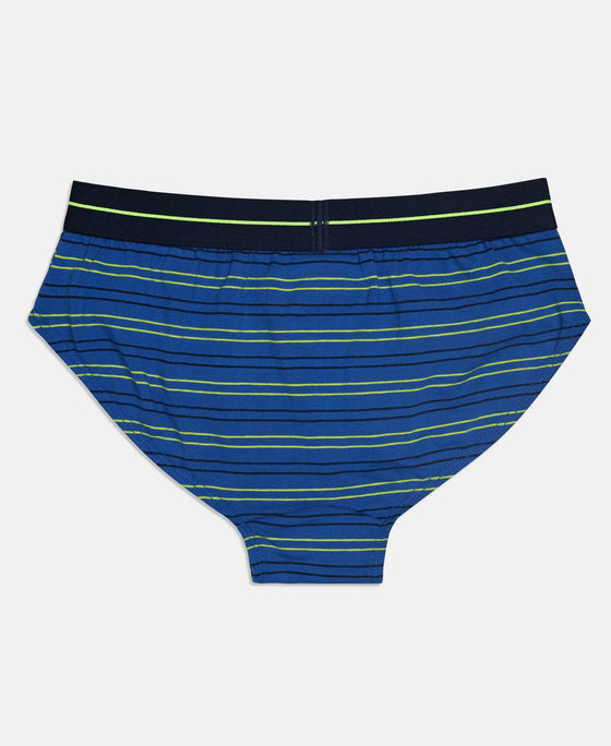 Super Combed Cotton Elastane Stretch Printed Brief with Ultrasoft Waistband - Ensign Blue & White (Pack of 2)