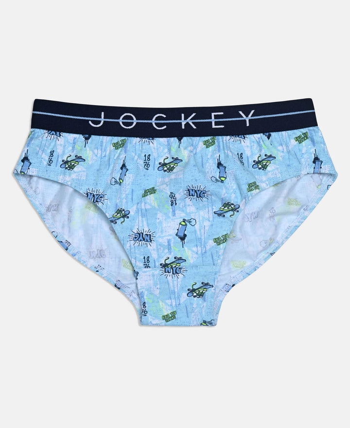 Super Combed Cotton Elastane Stretch Printed Brief with Ultrasoft Waistband - Ensign Blue & White (Pack of 2)