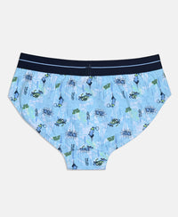 Super Combed Cotton Elastane Stretch Printed Brief with Ultrasoft Waistband - Ensign Blue & White (Pack of 2)