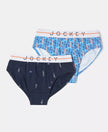 Super Combed Cotton Elastane Stretch Printed Brief with Ultrasoft Waistband - Navy - Malibu Blue (Pack of 2)